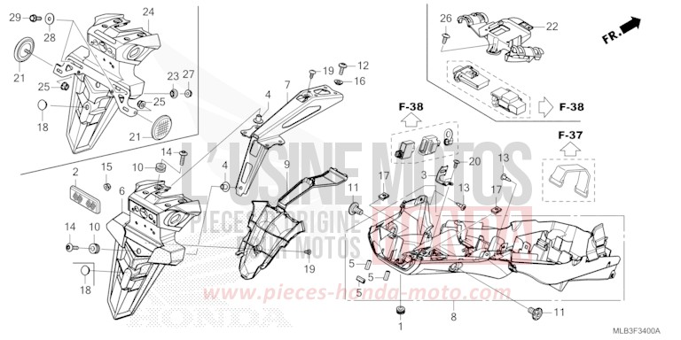 KOTFLUEGEL, HINTEN von Hornet 750 GRAPHITE BLACK (NHB01) von 2026